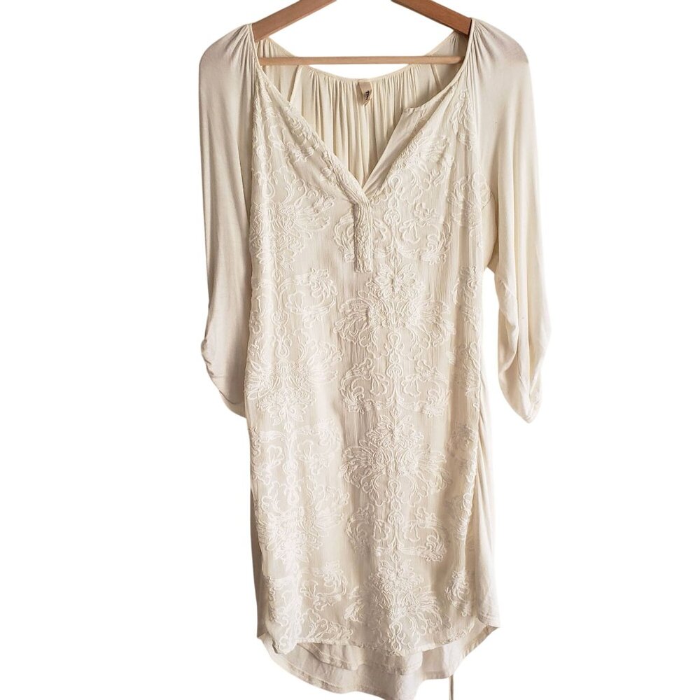 Anthropologie Tiny Embroidered Dress L Ivory Knit Belted Tunic - Picture 12 of 12